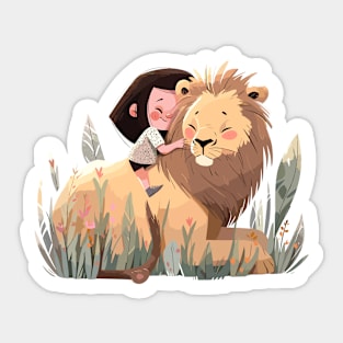 Adorable Lion Animal Loving Cuddle Embrace Children Kid Tenderness Sticker